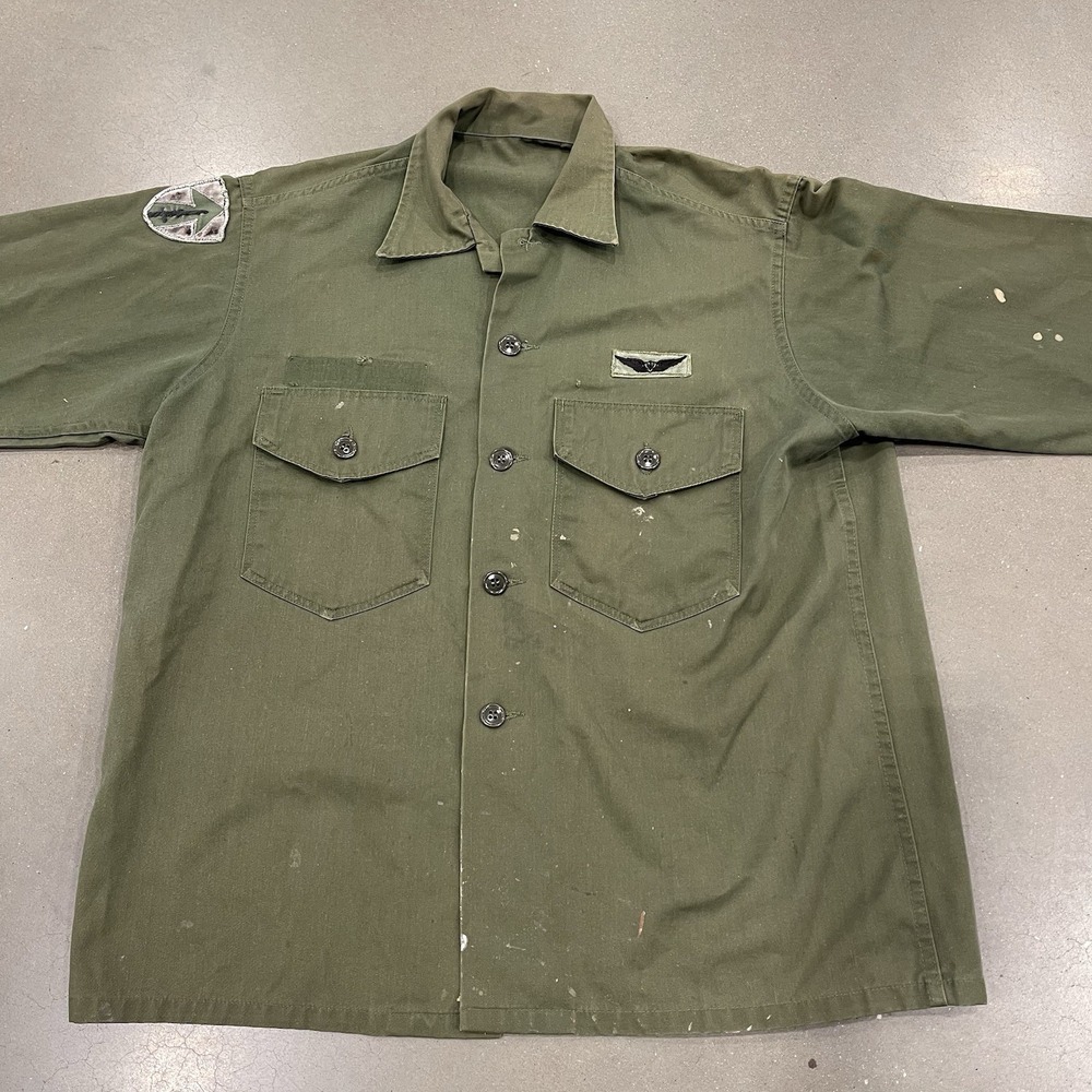 60s Vtg US Army OG-107 Utility Shirt Vietnam Era Large II Field Force Vietnam